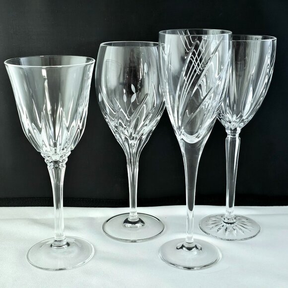 Mismatched Cut Crystal Fine Wine Glasses 4pc water goblet mix Marquis Mikasa + - Picture 1 of 8